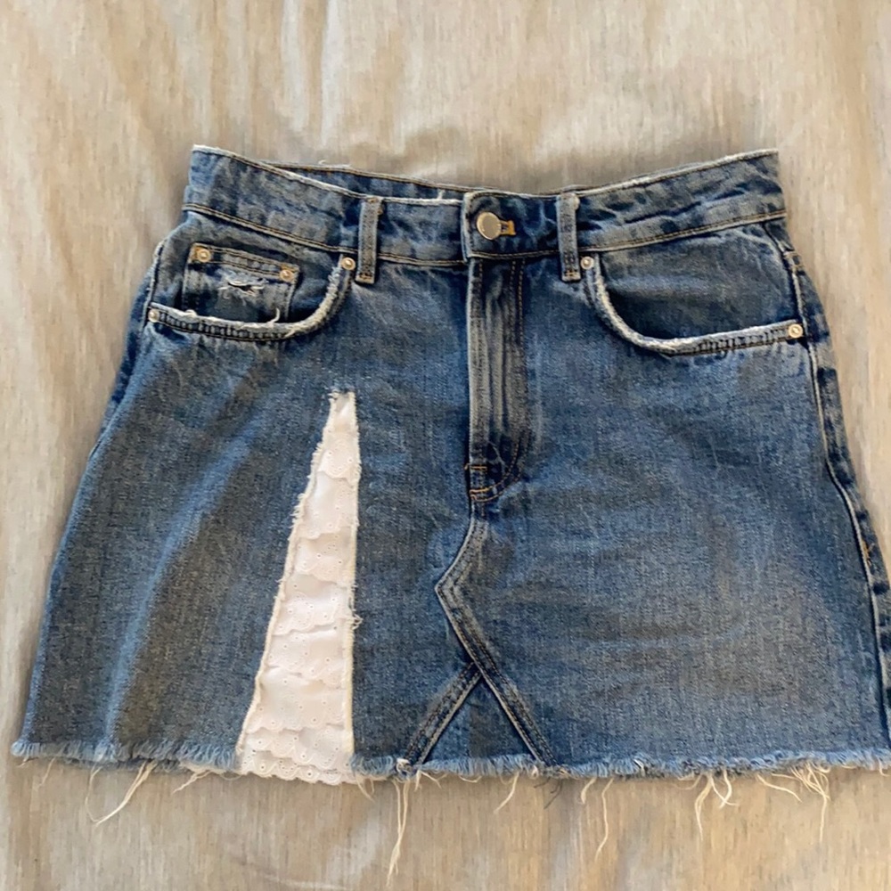 Authentic Denim by TRF lace mini denim skirt